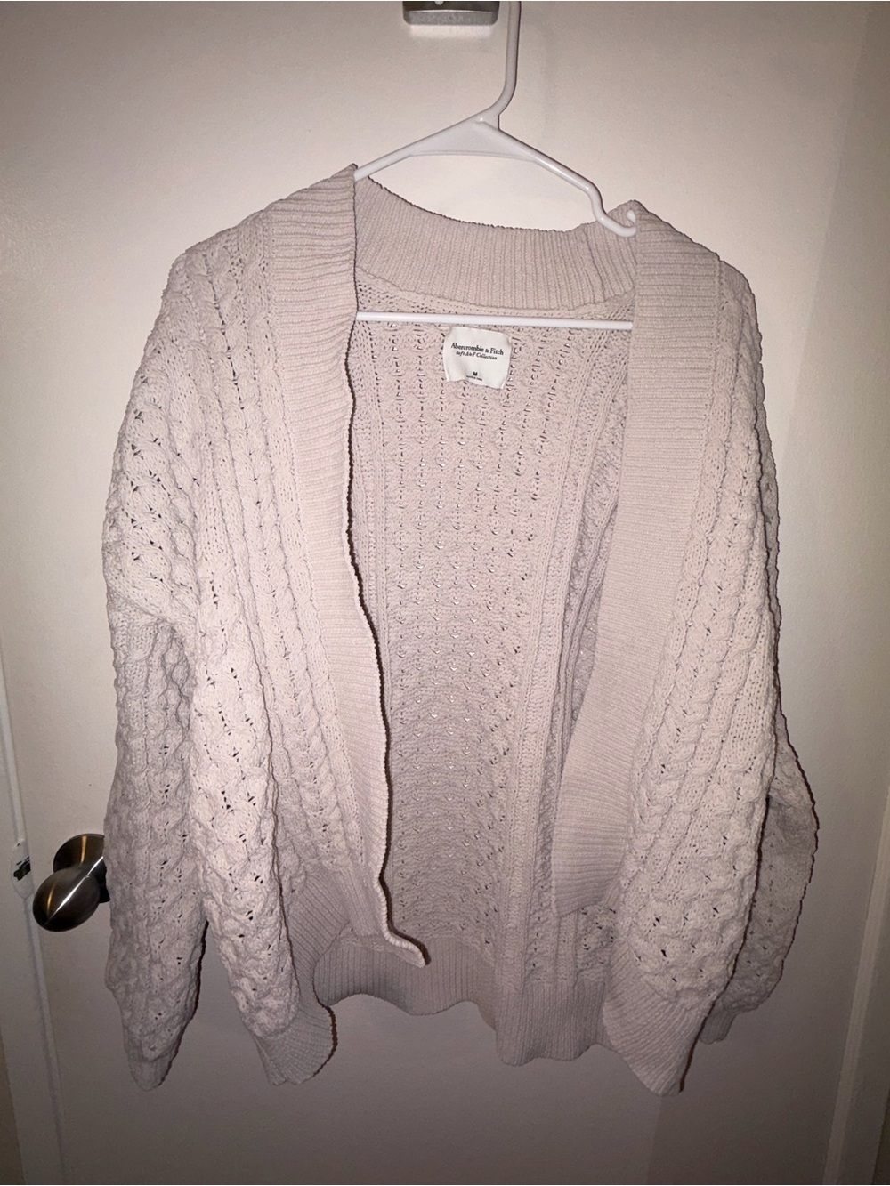 Cream Open-Front Cable Knit Women's Sweater Cardigan